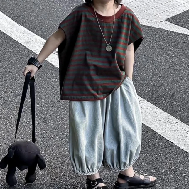 韩范痞帅小男童装韩男童套装T恤2025夏装儿童短袖拼色t宽松防蚊裤