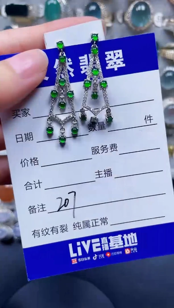 银S925镶嵌翡翠耳饰207