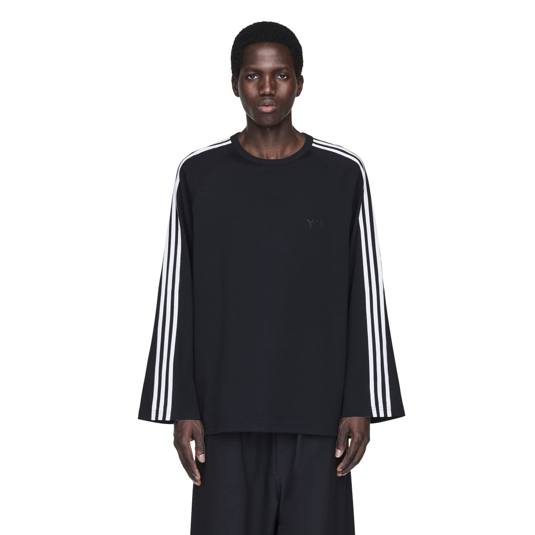 Y-3/Y-3（53-JW7351）黑色三道杠秀款时尚运动长袖T恤