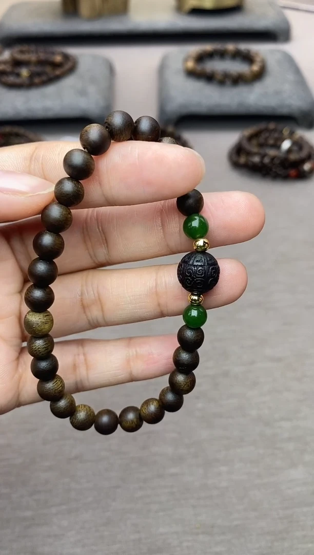 手串沉香木顺化紫棋06沉水+降真香1.0回纹+配饰