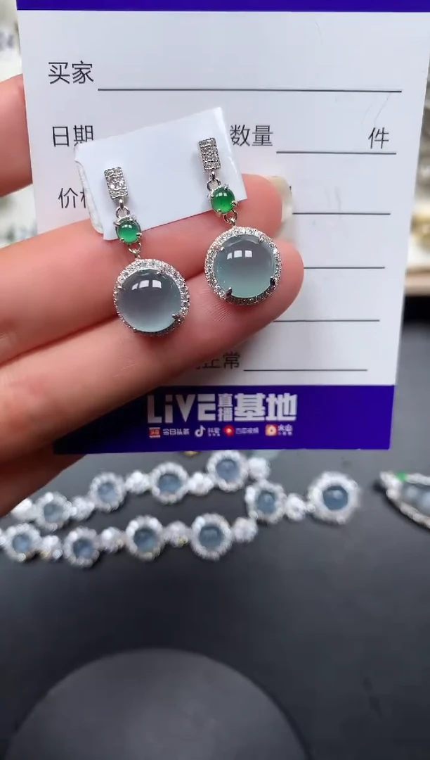 银S925镶嵌翡翠耳饰204