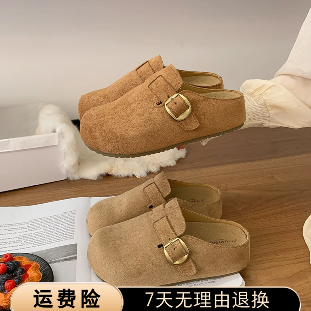 复古厚底内增高包头勃肯拖鞋女外穿2025秋季新款一脚蹬博肯鞋半拖
