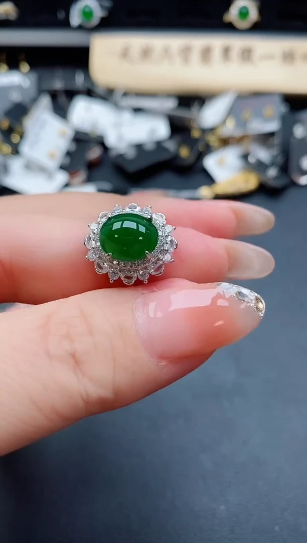 银S925镶嵌戒指翡翠1