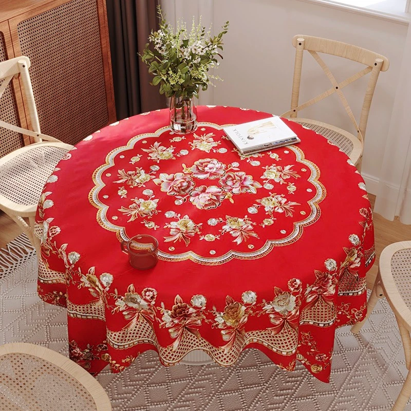 中式新年防水桌布结婚喜庆家用加厚防油防水防烫桌布高档圆桌桌布