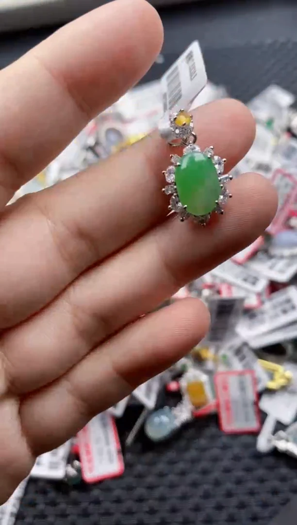 翡翠戒指银S925镶嵌6666---1