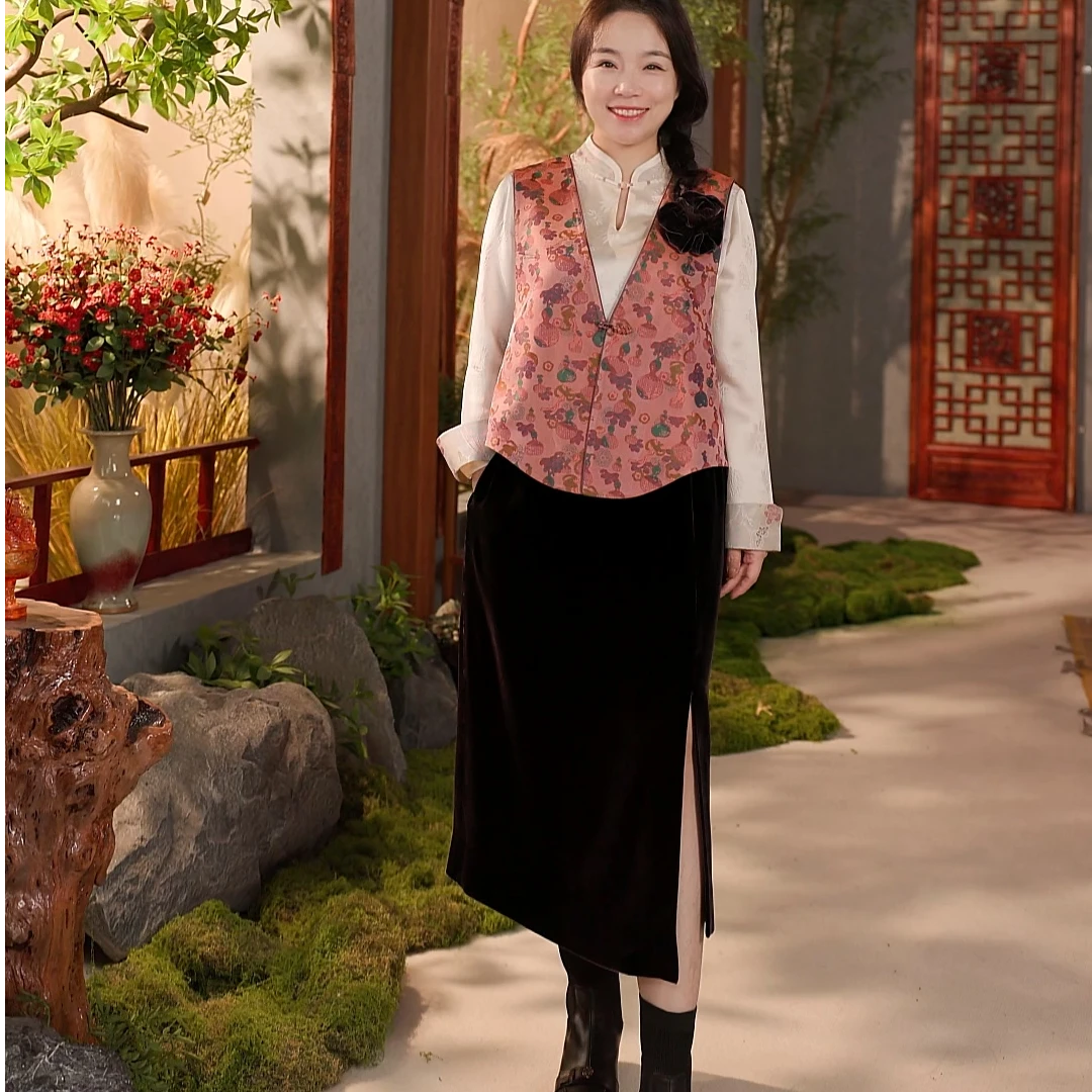 玉初衣【柠伊】6A级100%桑蚕丝古风禅意禅服茶服汉服女装蜀锦马甲