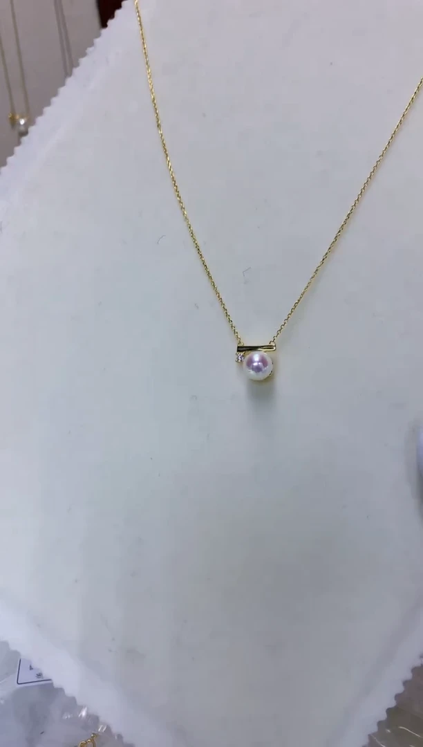 银S925镶嵌海水珍珠饰品金色平衡木套链