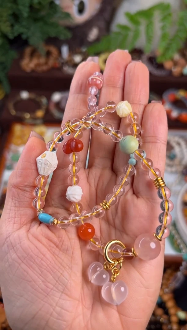 仅***使白水双圈6mm 原创设计（粉大肠古珠&925羽毛）