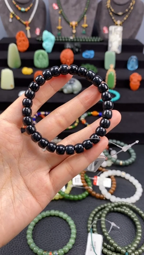 手串未镶嵌和田玉8mm青花极限弧手串