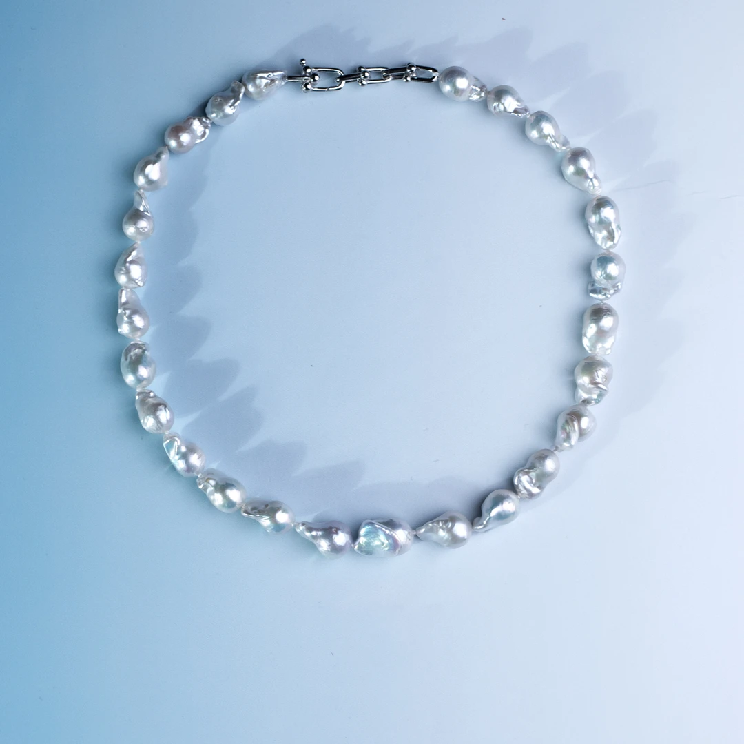 【天天姐弟】天使之泪淡水巴洛克珍珠蓝雪S925银9-11mm项链多样性发