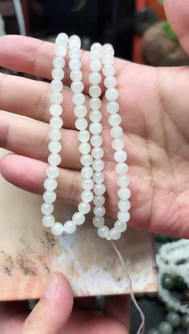 未镶嵌手链和田玉6MM108珠白