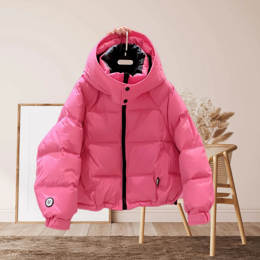 洋气时尚短款女棉衣火龙果色女款加厚棉服女装外套宽松休闲棉服