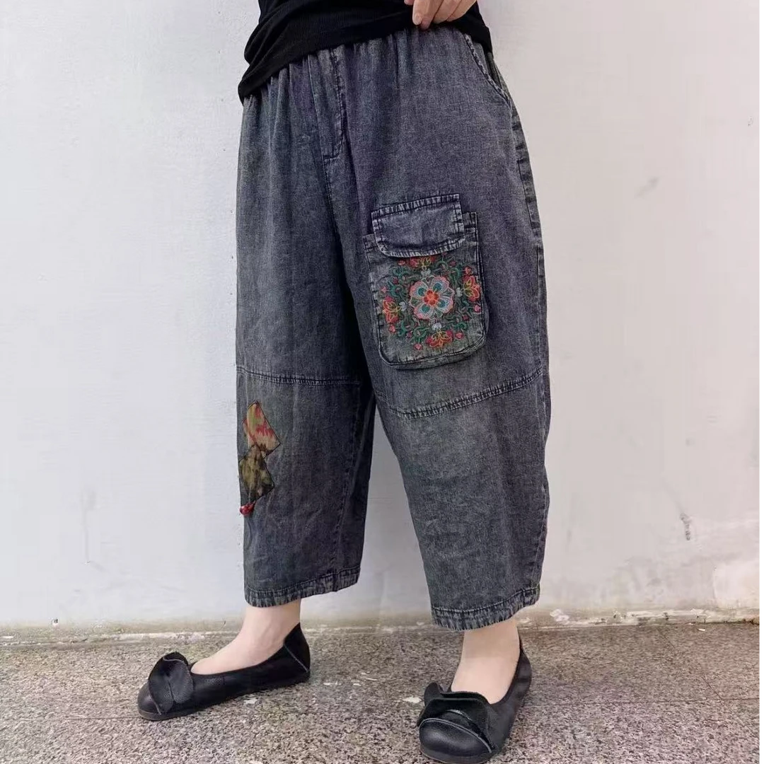 T7002新款（薄）刺绣拼接老爹裤（建议170斤内）