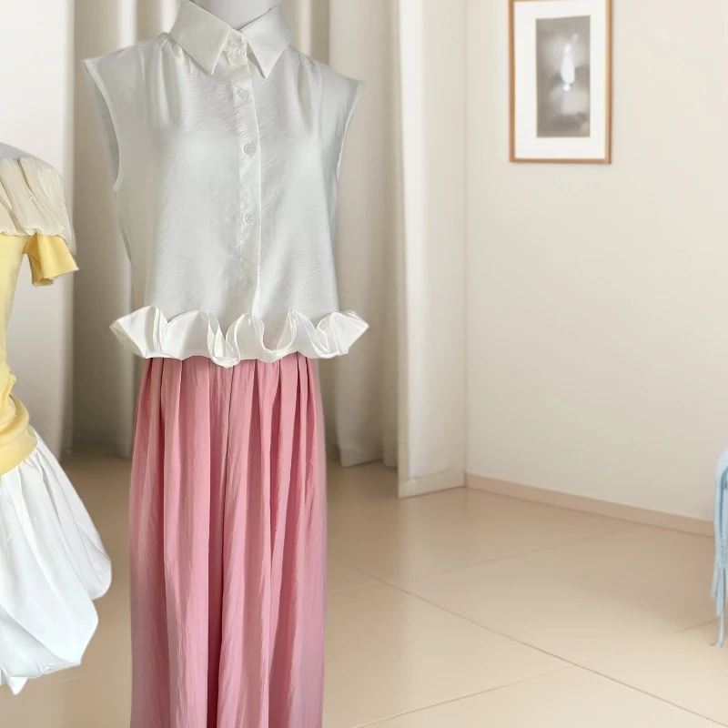 无袖白色套装时尚套装闲夏季少女风洋气衣服女 气质针织百搭纯色