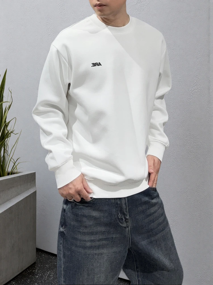 秋季新款简约字母印花圆领卫衣男套头宽松休闲百搭长袖上衣帅气