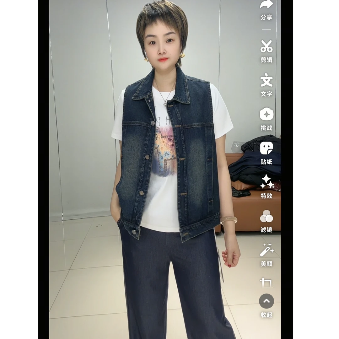 小施家南韩时尚百搭显瘦牛仔马甲9905