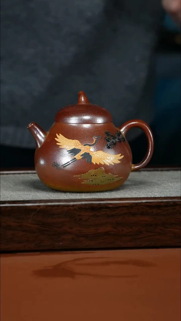 茶壶紫砂火云烧泥绘茄瓜160CC