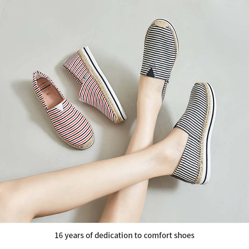J&M/快乐玛丽春夏季新款条纹一脚蹬渔夫鞋帆布鞋透气单鞋女51509W