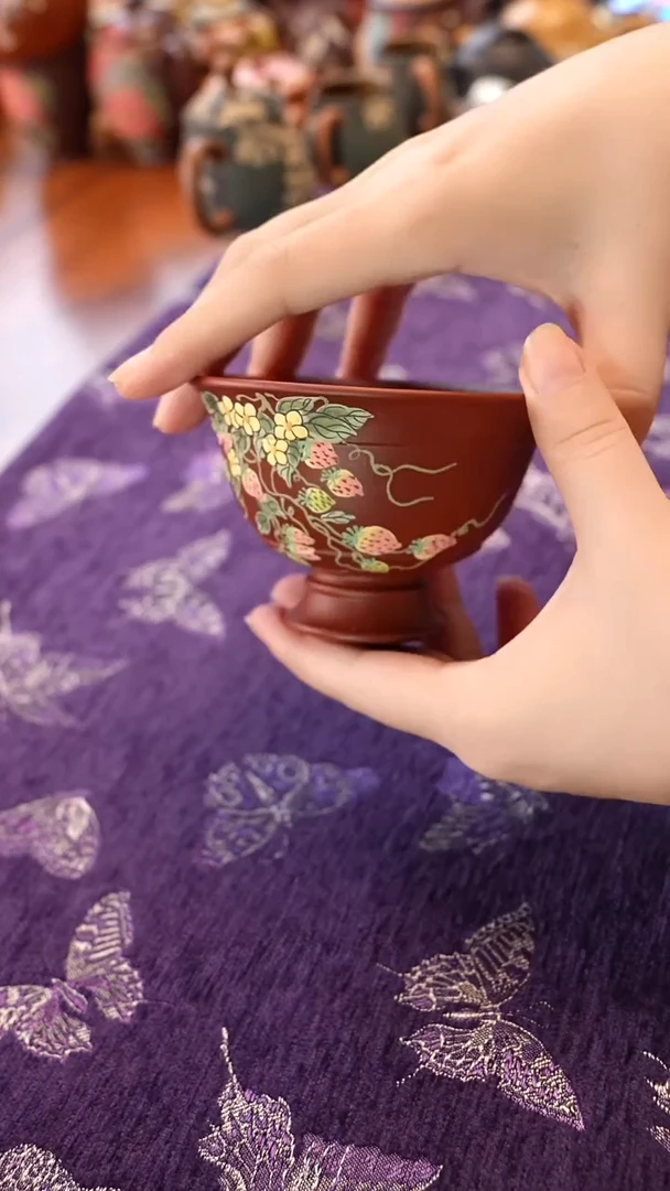 紫砂其他大红袍高足草莓杯