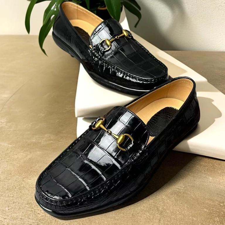 真鳄鱼皮高档豆豆鞋时尚百搭软底驾车鞋2024新款男士鳄鱼皮豆豆