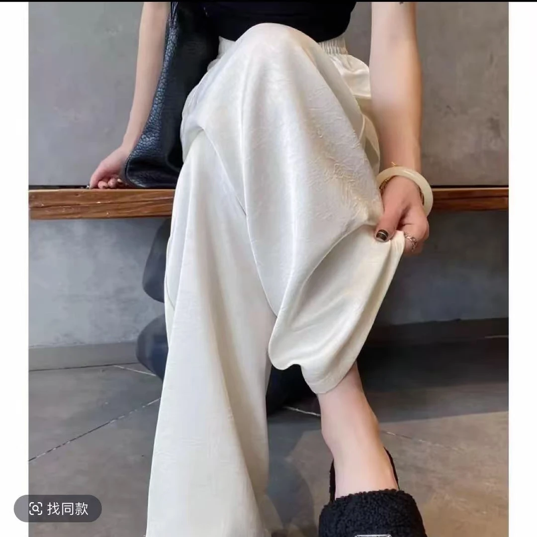 醋酸国风休闲裤龟裂纹高腰长裤学院风中式风百搭