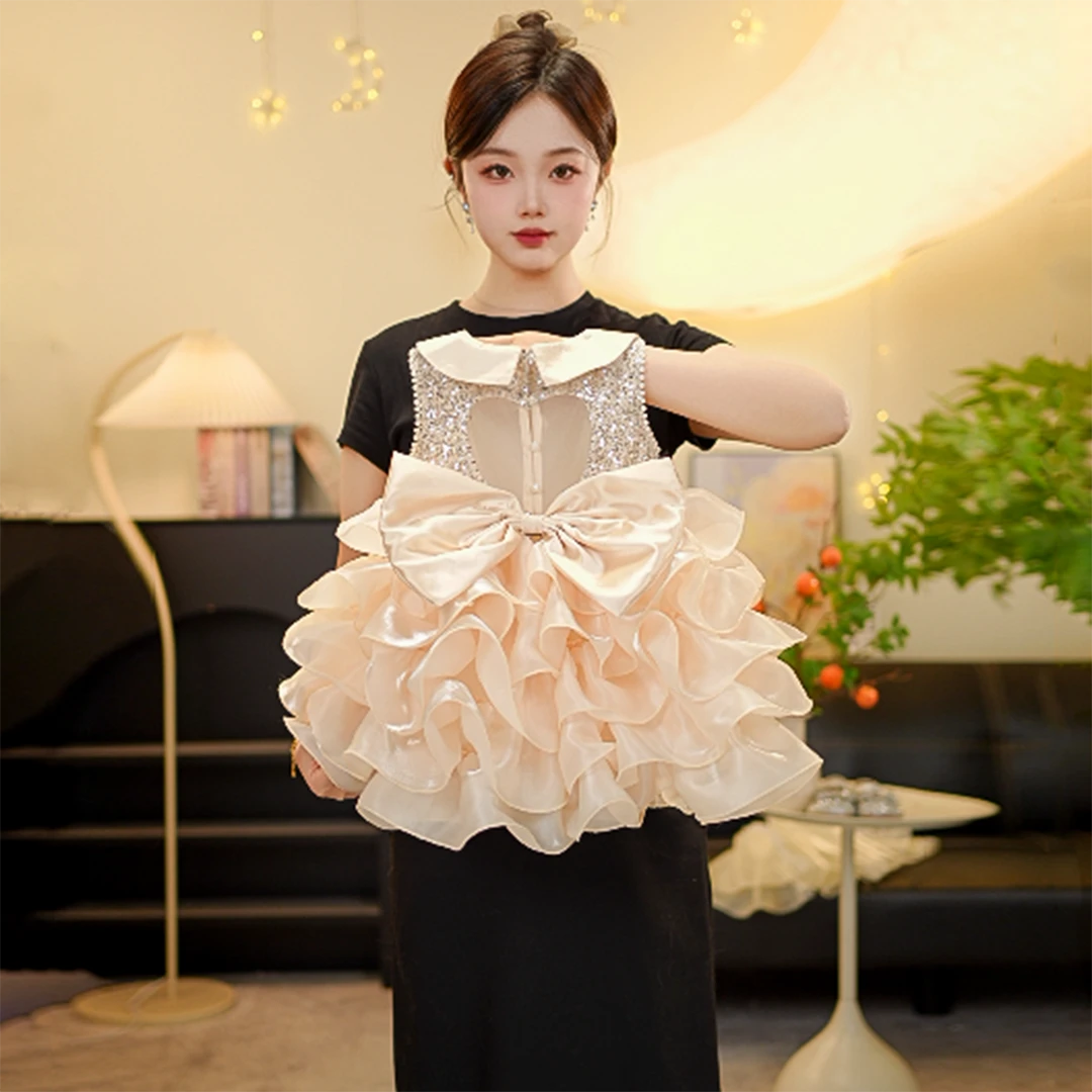 XL【心动幻想】2025女童轻奢礼服裙春夏秋季新款立体走秀洋气蓬蓬裙