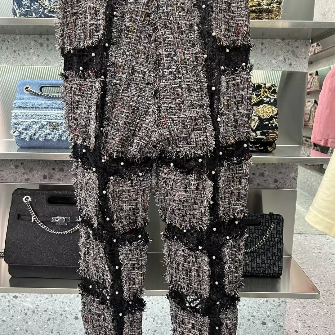 毛呢拼网纱镂空小脚裤D4AE10110004