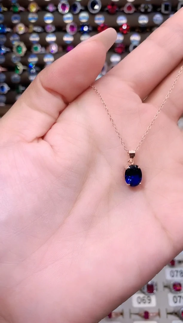 蓝宝石颈饰银S925镶嵌79玫瑰金