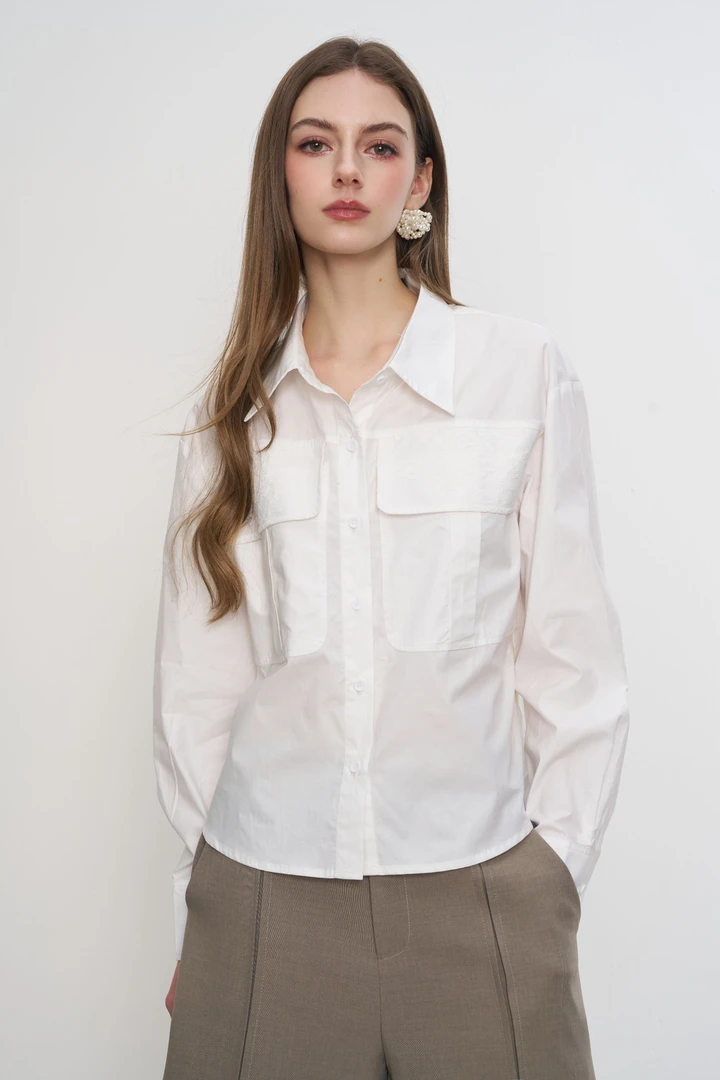 NOT FOR US25SS白色蕾丝花边口袋衬衫