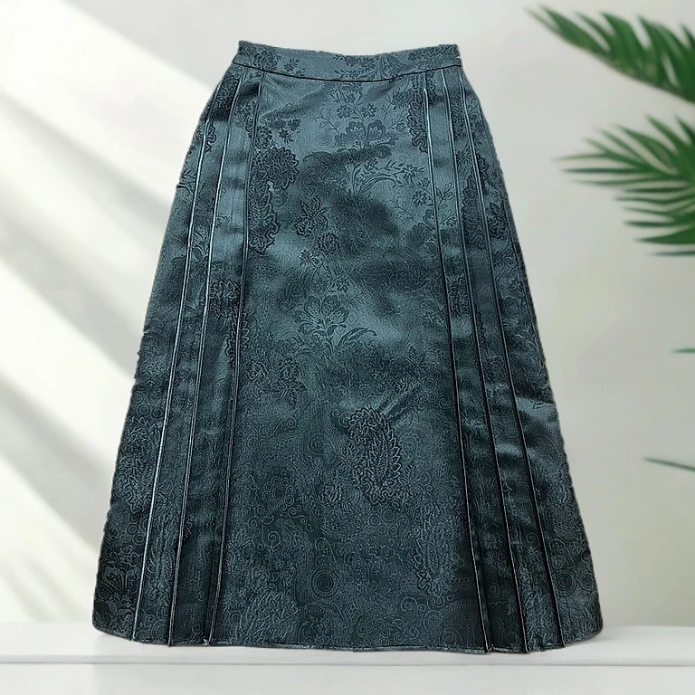 『珺玳』国风提花复古马面半裙百搭新中式a字百褶裙国潮高档女装