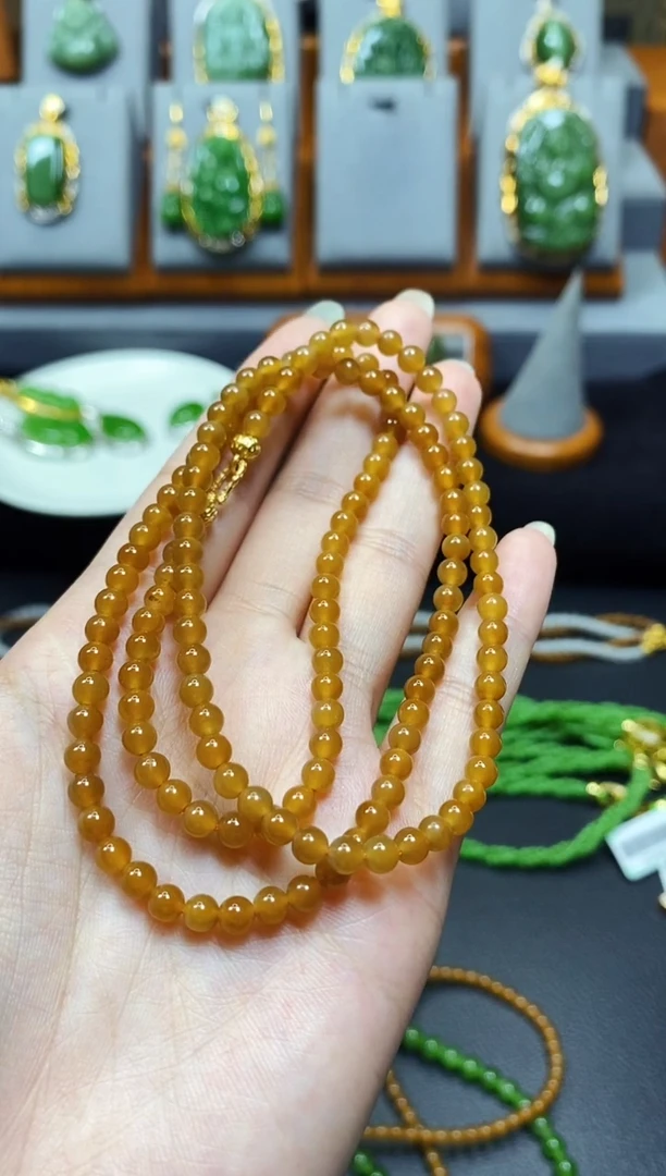 和田玉银S925镶嵌颈饰糖玉多圈长链