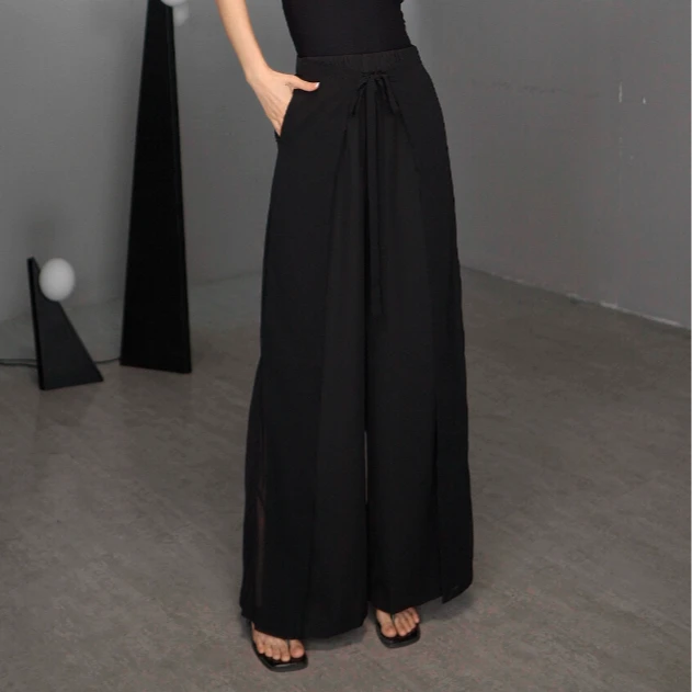 鑫鑫2025夏季新款轻奢高级小众女装高腰显瘦拼接设计阔腿裤1387