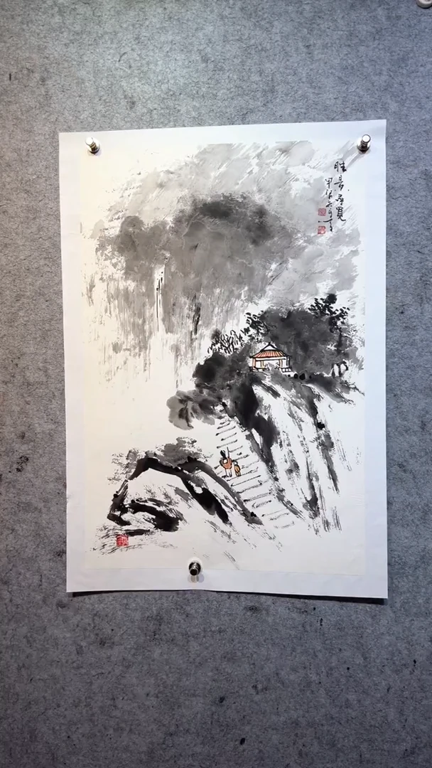 国画曹***景张自学水墨国画70