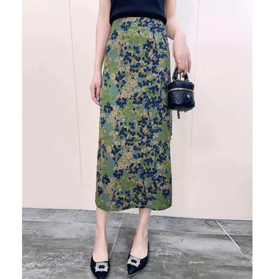 2025夏季新款彩色气质半身裙女高腰复古碎花文艺时尚显瘦A字裙