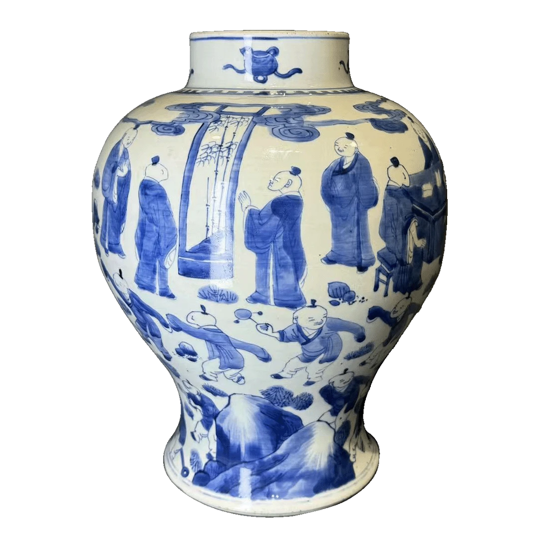 25321718t青花百子图将军罐