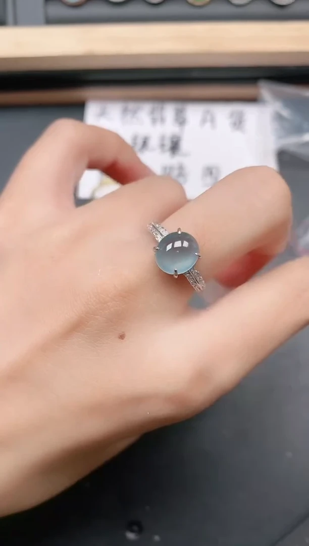 翡翠戒指银S925镶嵌1111