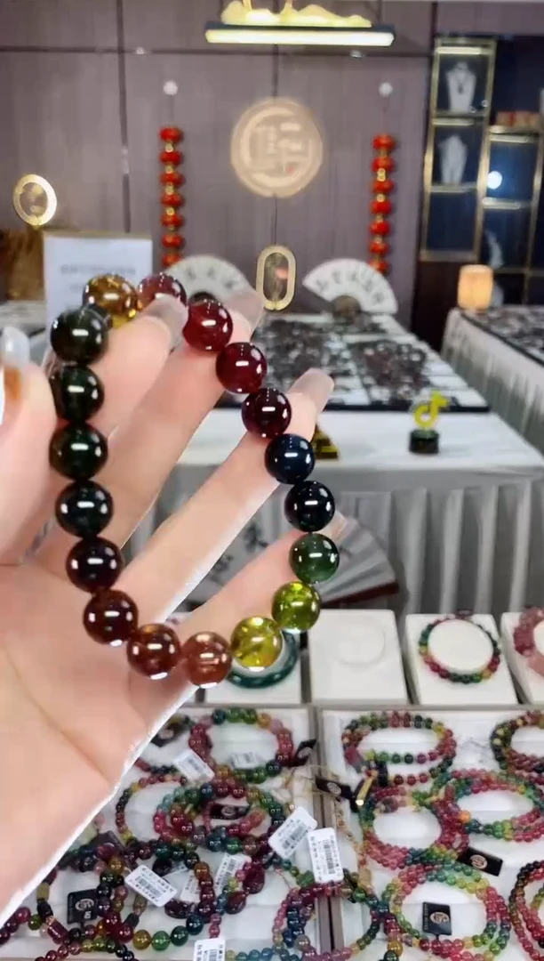 老矿碧玺透体单圈手串10mm+未镶嵌碧玺dan一物一证