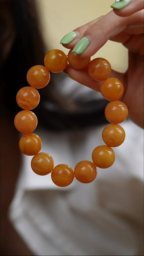 未镶嵌琥珀手链天***?15-16mm单圈手串 定向