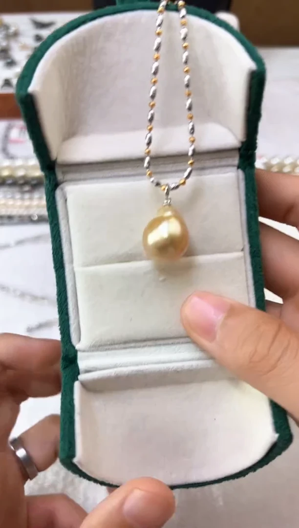 颈饰银S925镶嵌海水珍珠金珠