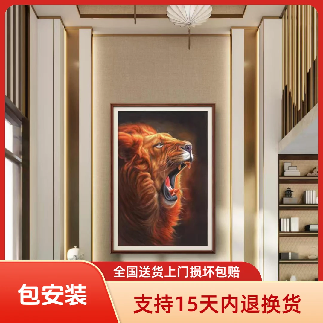 【张俊龙】狮王原创艺术油画肌理版画茶室玄关办公室沙发背景挂画