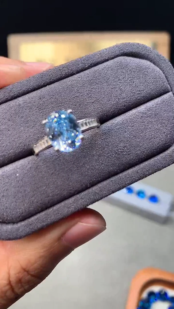 银S925镶嵌戒圈海蓝宝石6688