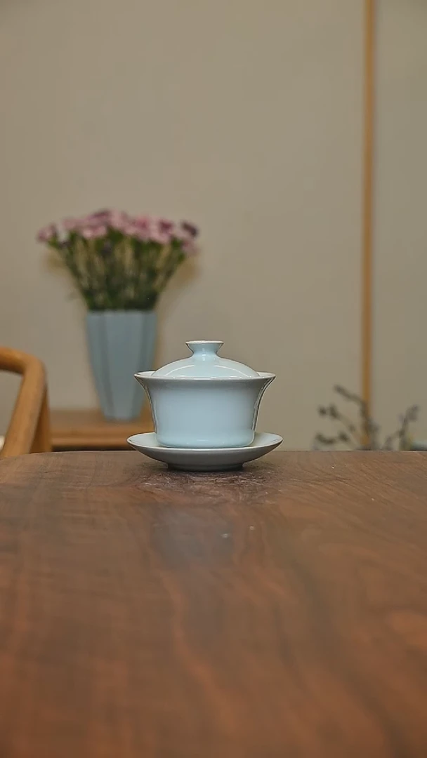 盖碗 天青 微瑕 朱家款