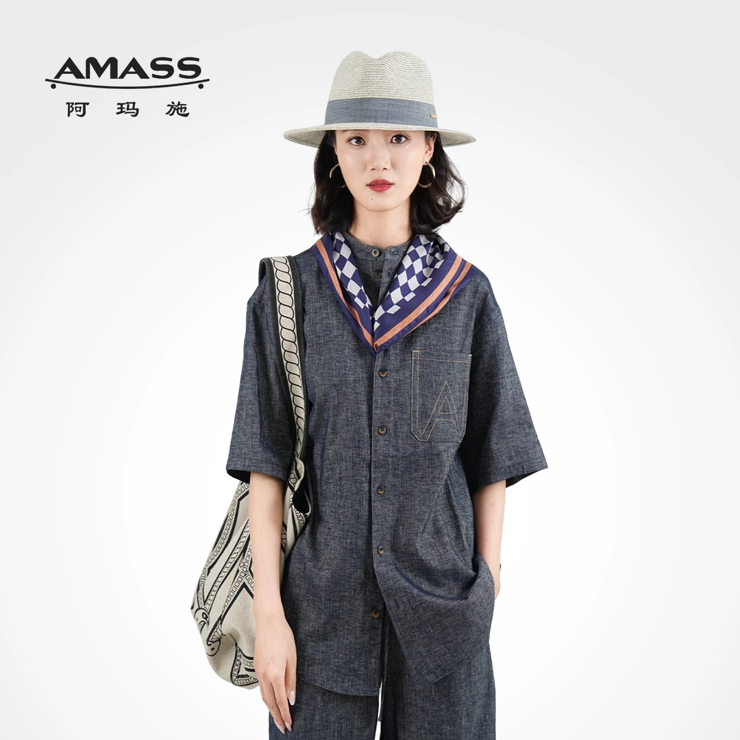 AMASS/阿玛施亚麻宽松时尚短袖衬衣百搭排扣衬衫 530060