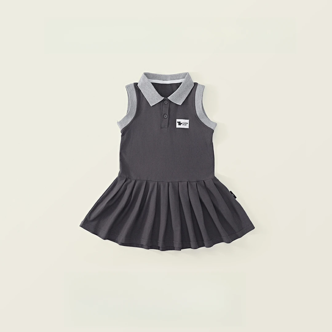 女童翻领无袖背心裙2025夏季新款中小童韩版学院风百褶连衣裙儿童