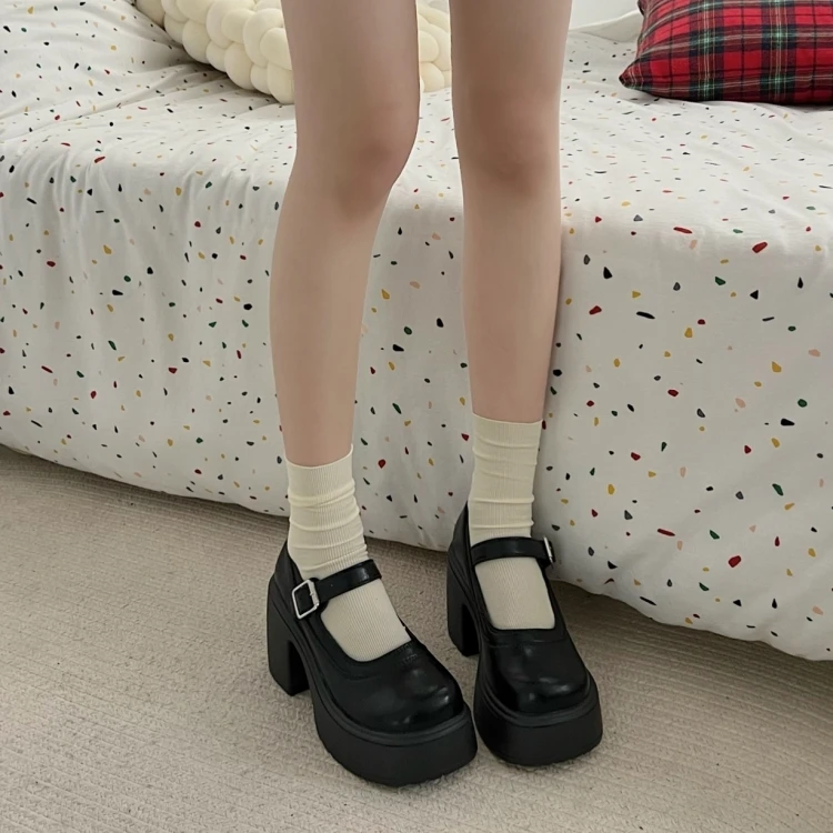 小个子棕色厚底玛丽珍高跟鞋女2025新款粗跟女鞋学院风单鞋小皮鞋