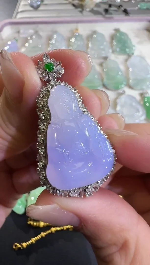 吊坠(不含链)18K金镶嵌翡翠【源头工厂】钻石镶嵌