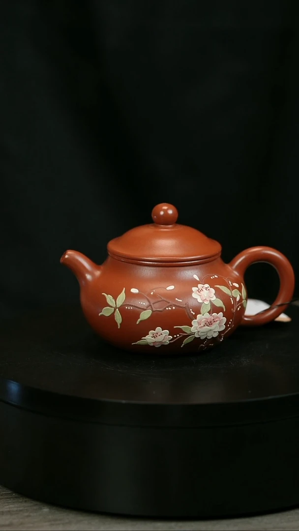 茶壶紫砂～**～H2237赵翠红朱泥堆绘潘壶