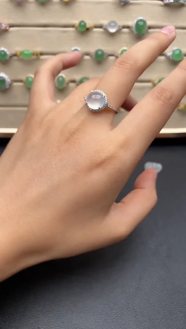 银S925镶嵌戒指翡翠一物一证一礼盒