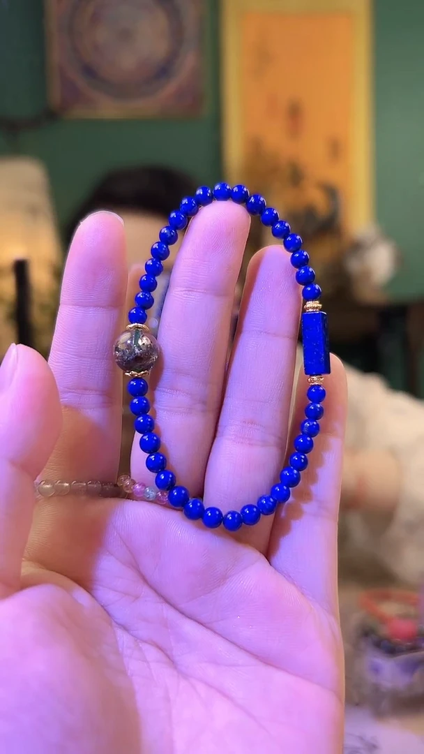 银S925镶嵌青金石手串青金石手串