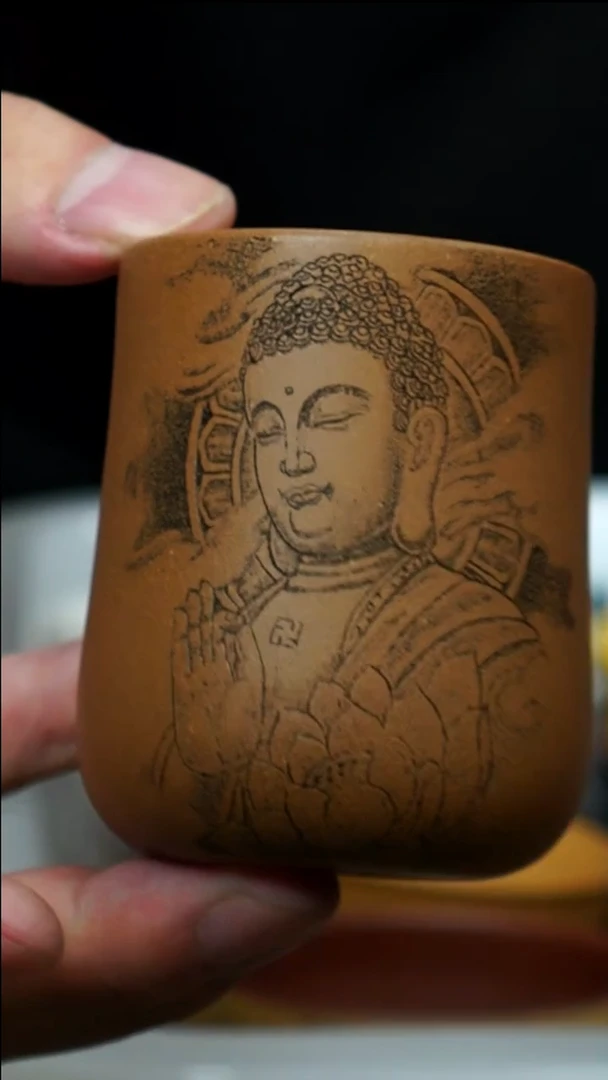 茶杯紫砂王*业南柯记全手刻杯